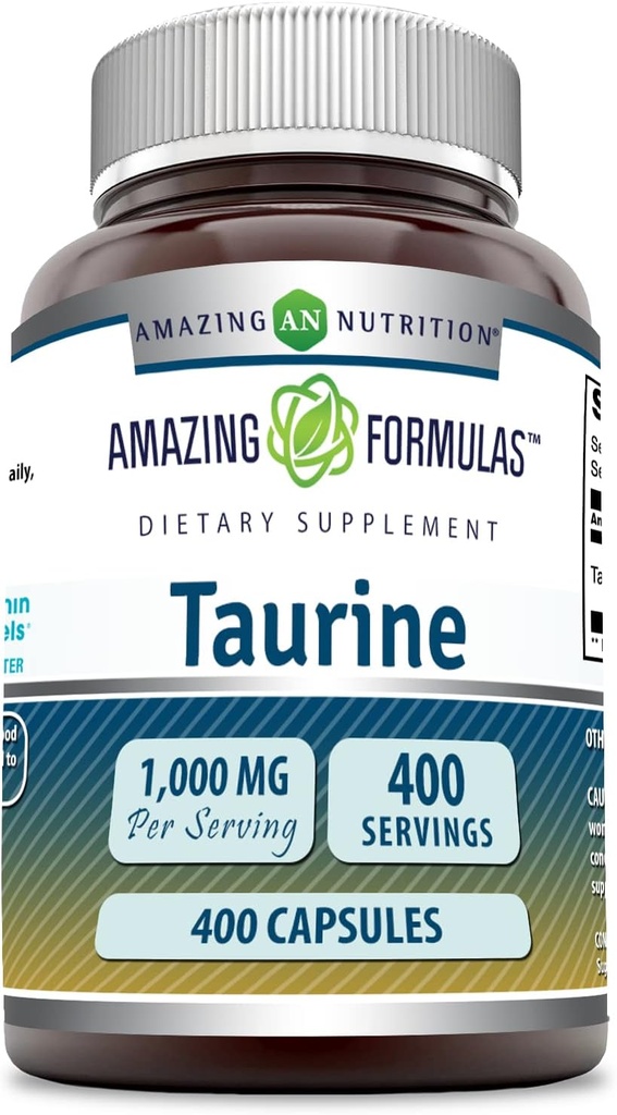פורמולה מדהימה טאורין 1000 מ"ג קפסולות Amino Acid תוסף | Non-GMO |ten Glu | Made in USA (400 Count)