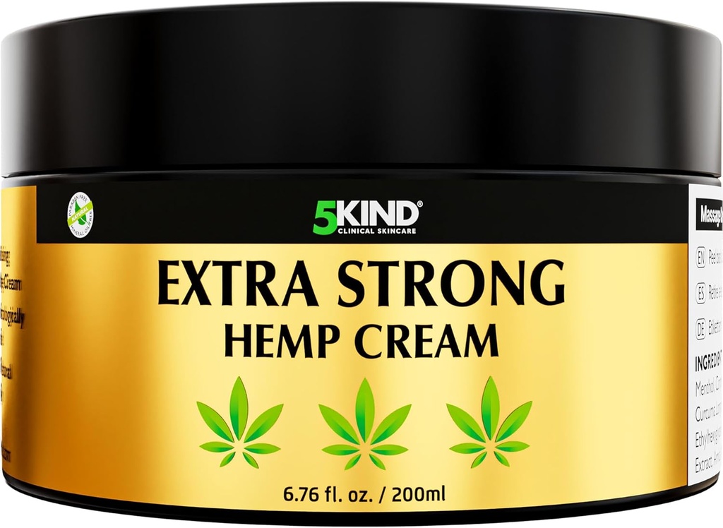 5nd אקסטרה hemp Cream 6.76 fl oz-מקסימום כוח - קרם הקלה טבעית - שריר שריר עבור גב תחתון, מפרקים, צוואר, ברכיים וכתפיים