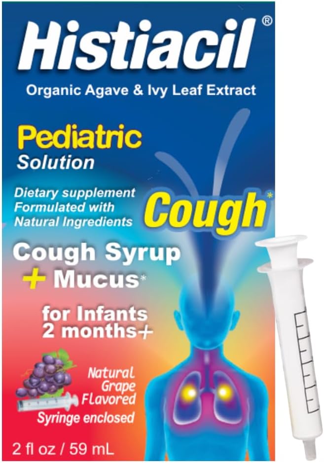 Histiacil אורגני Agave Jarabe para toS, תינוקות 2 חודשים ומעלה, Cough + Mucus הקלה נעשה עם Agave & Ivy Leaf, פורמולה לרפואת ילדים עבור יום הילדים Mucus Grape Flavor, 2 fl oz oz oz
