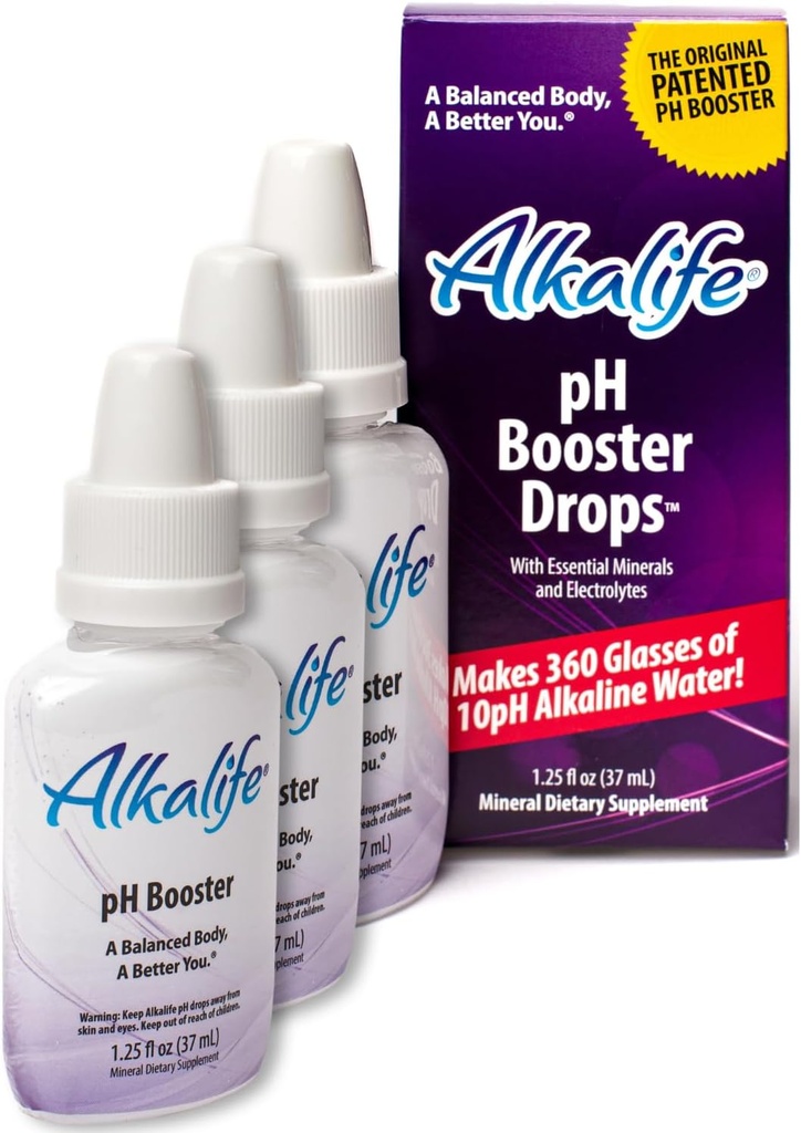 AlkaLife Alkaline Water Drops - The First Patented Alkalizing pH Booster w/Minerals & Electrolytes - Balance pH, Neutralize Acid, Immune Support, Peak Performance, Detox, Total Wellness - חבילת של 3