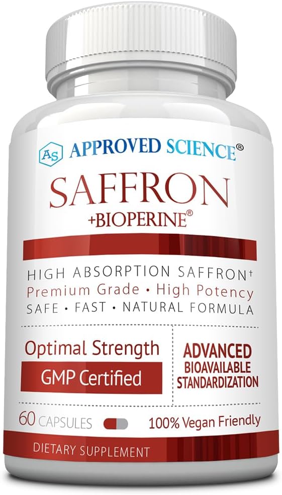 מוסמך מדע ® Saffron Standardized to 3% Crocin, 2% ספארל - High-Absorption BioPerine - טבעוני, 60 קפסולות - Pack of 1
