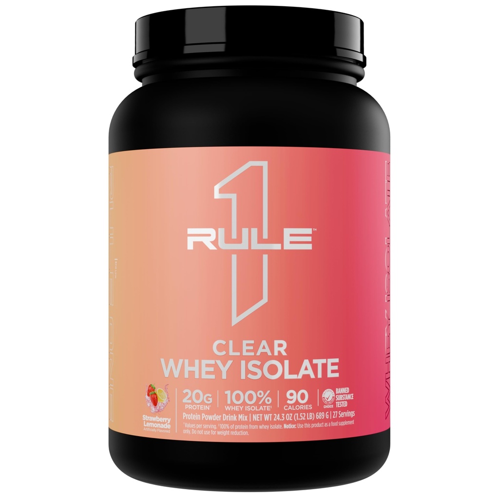 כלל 1 Clear Whey Isolate - 20g All-whey Isolate חלבון, מעל 9g EAAs, 300 מ"ג של מינרלים אלקטרוליטיים, 90 קלוריות, אור, קריספ, וטעם רענון (27 משרתים, Strawberry Lemonade)