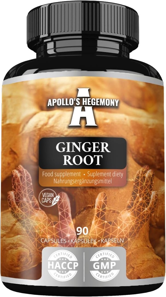 APOLLO'S HEGEMONY ג'ינג'ר Root 500 מ"ג, פלט מכיל 5% ג'ינג'רלולים, 90 קפסולות טבעוניות, 3 חודשים אספקה, ג'ינג'ר Herbal Supplements for Digestive Comfort and Immune Support