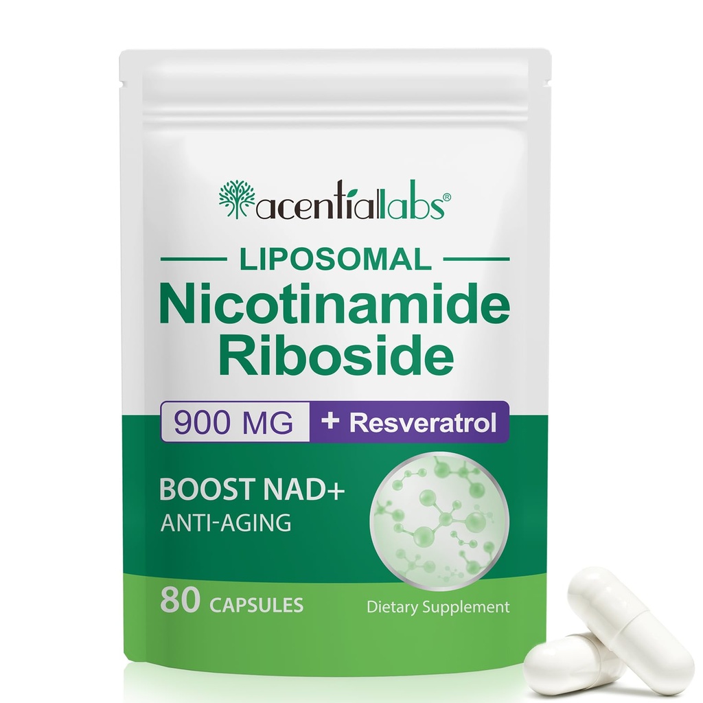 NAD Nicotinamide Riboside Resveratrol 900mg, NAD תוספת תמיכה סלולרית בריאות, Anti-Aging, Energy, Focus - 80 קפסולות