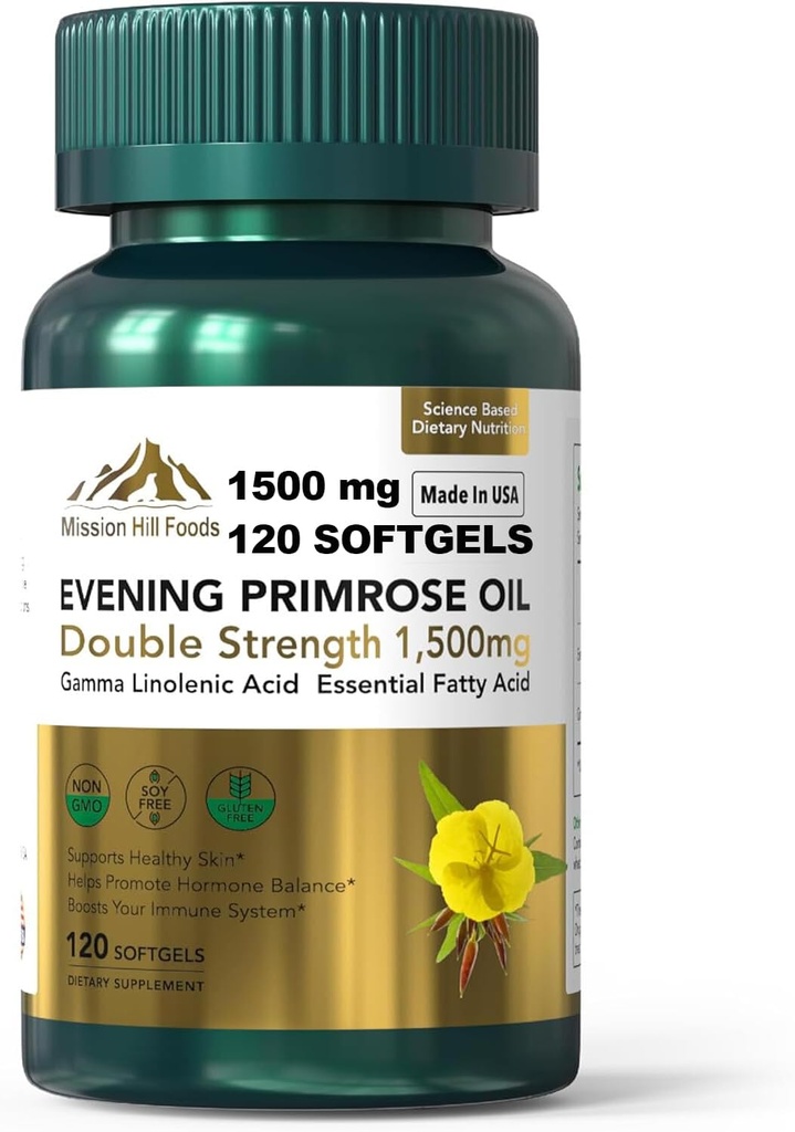 שמן פרירוז ערב (1500 מ"ג) | High GLA עבור Hormonal Balance & Skin Health (1 Bottle-120 Softgels-2mo Supply)