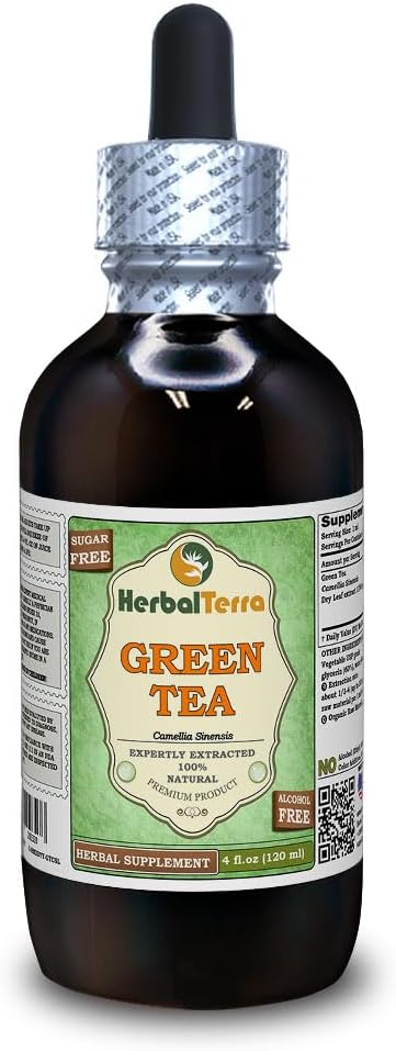 תה ירוק (Camellia Sinensis) Glycerite, אורגני Dried Leaves Alcohol-Free Liquid Extract (שם בדוי: HerbalTerra, Proly Made in USA) 4 fl.oz (120 מ"ל)