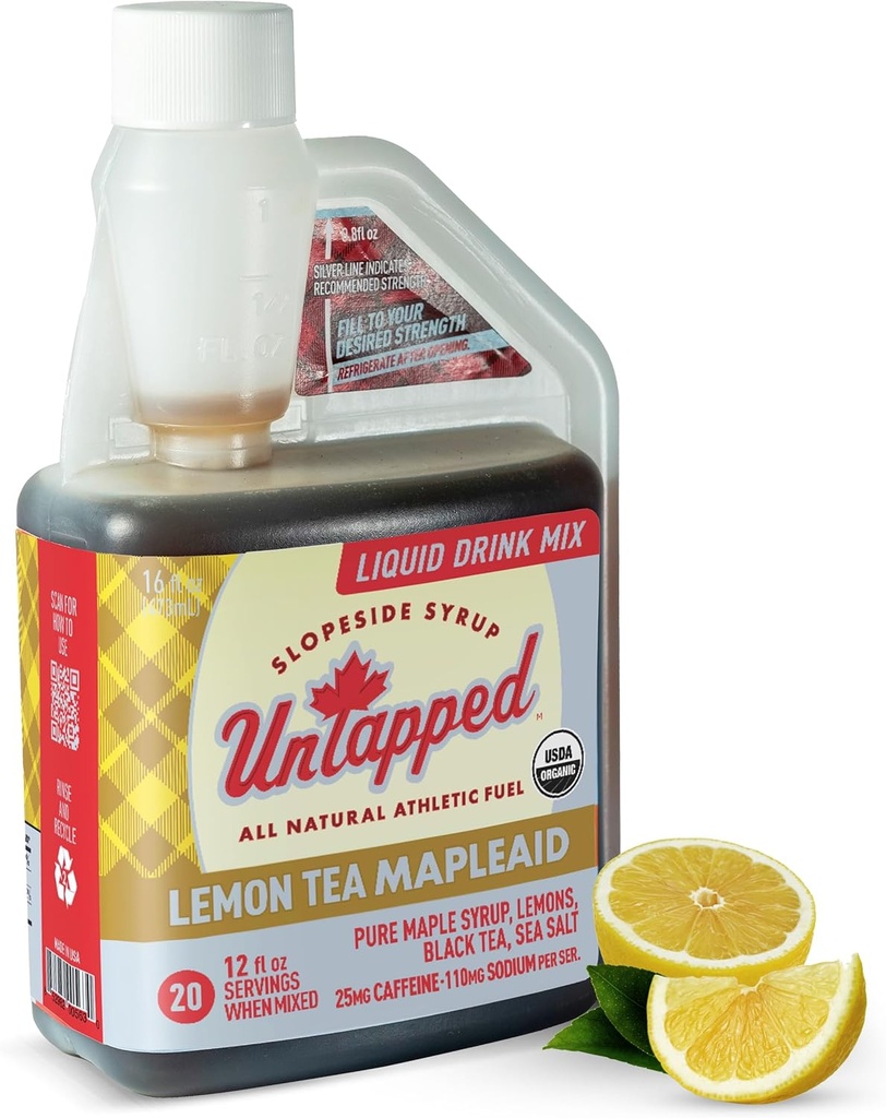 מיפוי תה לימון - 20 משרתות 16 fl oz Bulk בקבוק אורגני Maple Syrup, לימון Juice & Black Tea Running Fuelzing Electrolytes & Caffeine המופעל באופן טבעי על ידי Pure ורמונט Maple Syrup, לימון Juice & Black Tea Running Fueling Electrolytes & Caffeine המופעל באופן טבעי על ידי Pure ורונה
