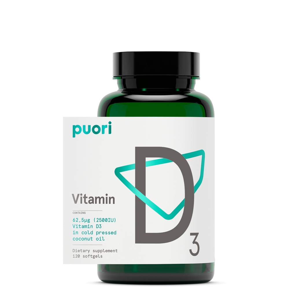 ויטמין D3 בתוספת שמן קוקוס אורגני עבור Absorption אופטימלית | פונקציונליות שרירים בריאה, בריאות העצם, תמיכה בשומן, Non GMO | 2,500 IU, 120 Softgel - על ידי Puorigel