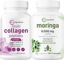 Micro Ingredients Multi Collagen Complex 240 קפסולות & Moringa Oleifera 6,000 מ"ג Equivalent 300 קפסולות Bundle 2 Pack | hydrolyzed חלבונים פפtides | Antioxidant תוספת תוספת חלבון אנטי-חמצן