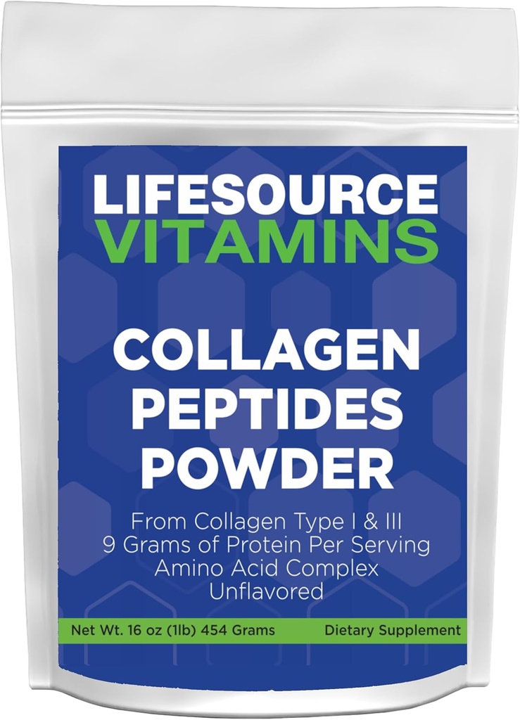 LifeSourceVitamins Collagen Peptides אבקת - 45 משרתים, שיער, ריח, עור, עצם ובריאות משותפת, Unflavored, Keto & Paleo Approved