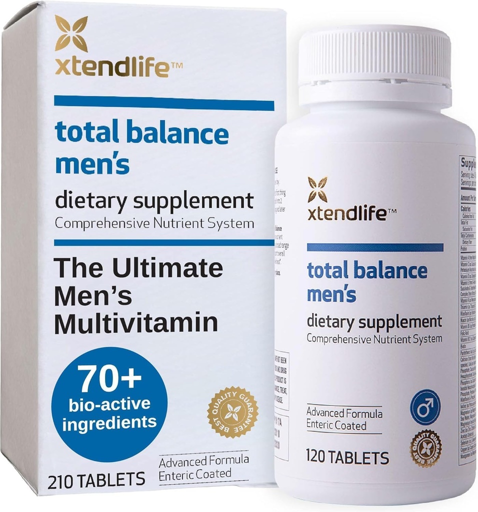 XtendLife Total Balance Men's Multivitamin for Immune, Heart, Digestive & cell Health - תמיכה יומית - 70+ חומרים מזינים ומינרלים - 30 יום אספקה