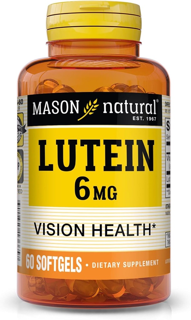 מייסון טבעי Lutein 6 מ"ג עם ויטמין E, 2 חודשים אספקה, חזון בריא ותפקוד העין, תומך בריאות עיניים נורמלי