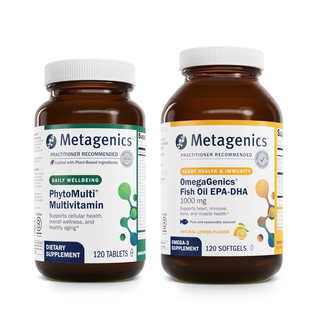 Metagenics Essential Wellness Duo: אומגהGenics EPA-DHA 10000 & PhytoMulti ללא ברזל - Daily Multivitamin for Total Health & Aging - 60 טבליות