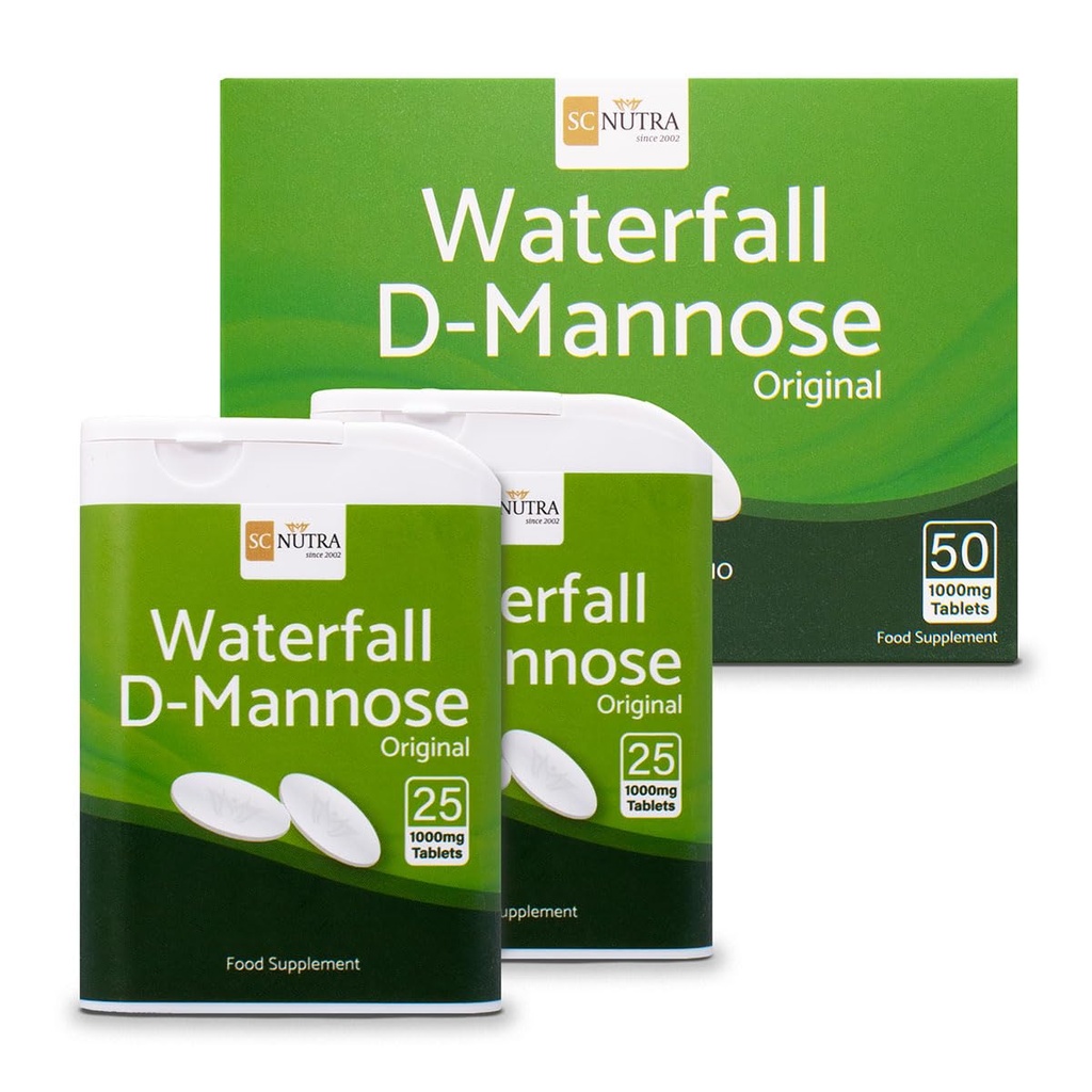 D-Mannose Tablet 1000 מ"ג - Waterfall D-Mannose מקורו באופן טבעי מ- Birch - 50 טבליות - SC Nutra (Sweet Cures)