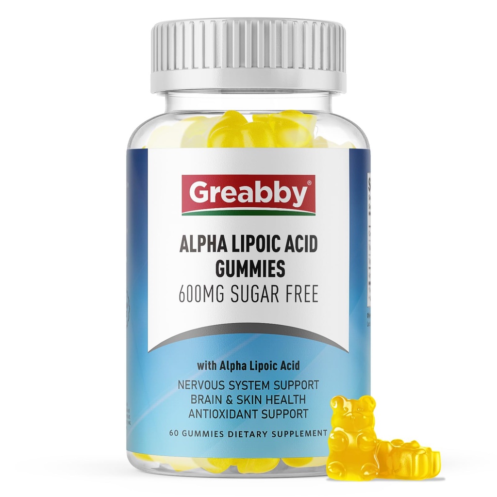 Alpha Lipoic Acid 600 מ"ג חניכיים, סוכר חינם Chewable R Lipoic Acid תוספת עבור Antioxidant & Nervous System תמיכה, בריאן & Skin Health, Pineapple Flavor, 60 הרוזן