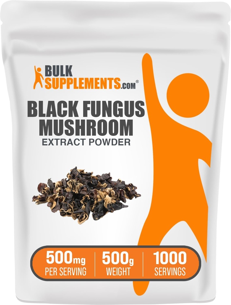 BulkSupplements.com Black Fungus Mushroom אבקת עץ אוזניים Mushrooms אבקת - טבעוני וגלוטן חינם, 500 מ"ג לשרת, 500g (1.1 lbs) (Pack of 1)
