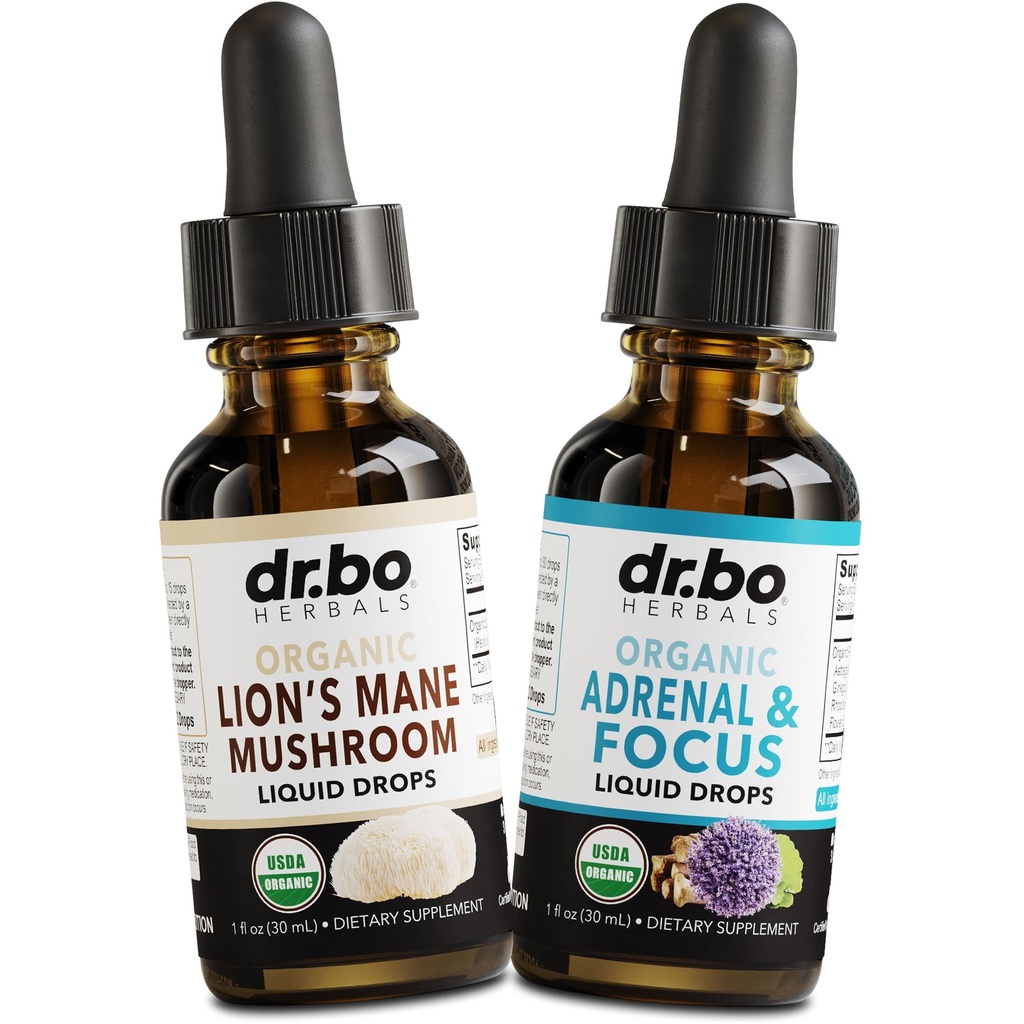 Lions Mane Mushroom & Adrenal Drops - Organic Lion's Mane Mushroom Liquid Tincture & Adrenal ו- Focus Add Drops, Fog, Brain Supplements - אריות אורגניות לחלץ קורטיסול תמיכה