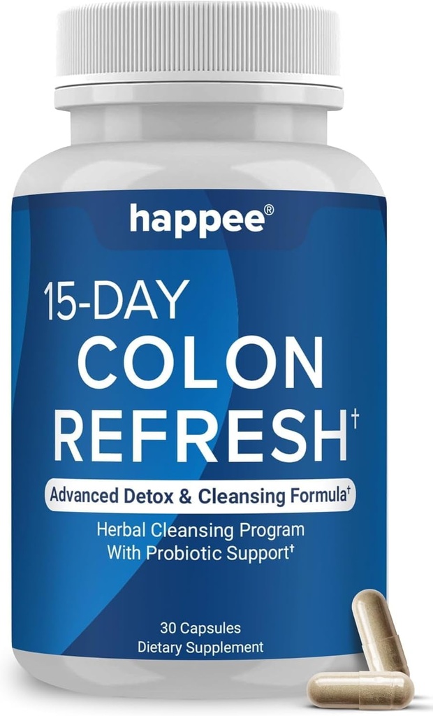 Happee Colony Cleanser & Detox for Weight Loss Support - 15 Day Colony Cleanse Pills & Gut Support Probiotics Men - Fast Natural Laxatives Constipation Relief