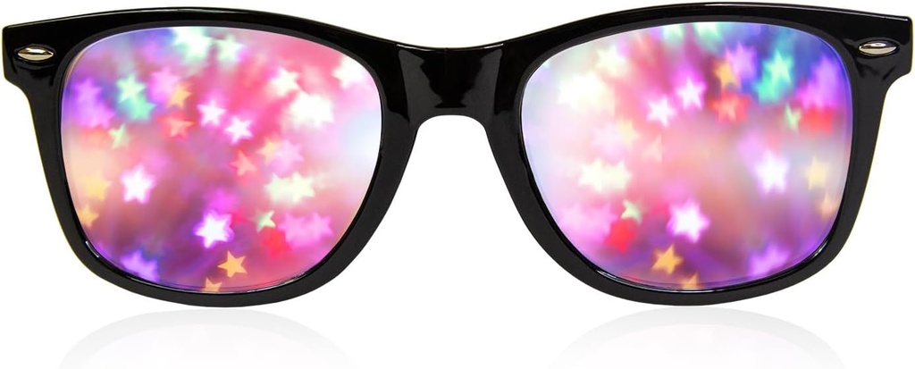 GloFX Black Frame Star Diffraction משקפיים - לייזר אטד לאפקטים אור מרהיב, גמיש ודורבל, מושלם עבור Raes & Festivals