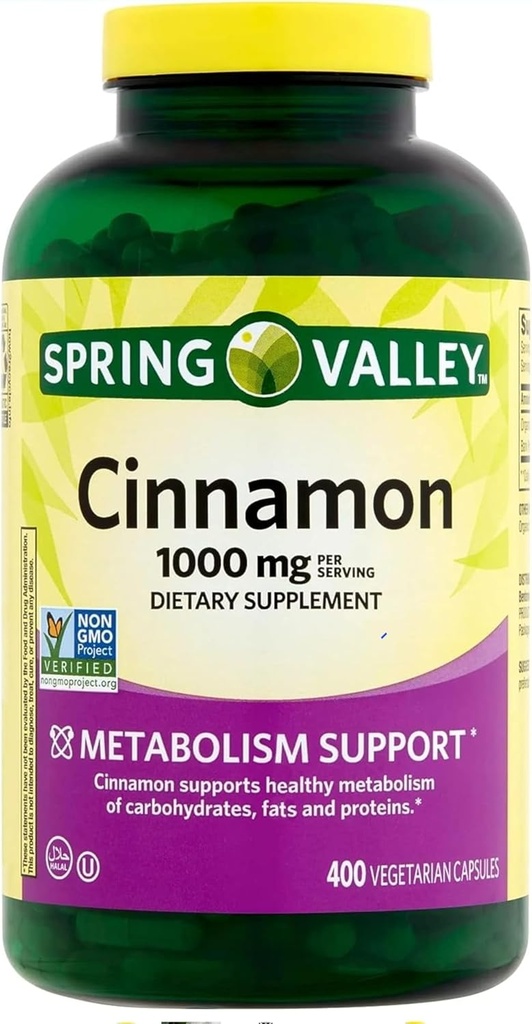 עמק האביב Cinnamon תוספת 1000mg, 400 קפסולות צמחוניות, מכיל קסיה, לא Ceylon. תוספת צמחית לבריאות כללית לואל