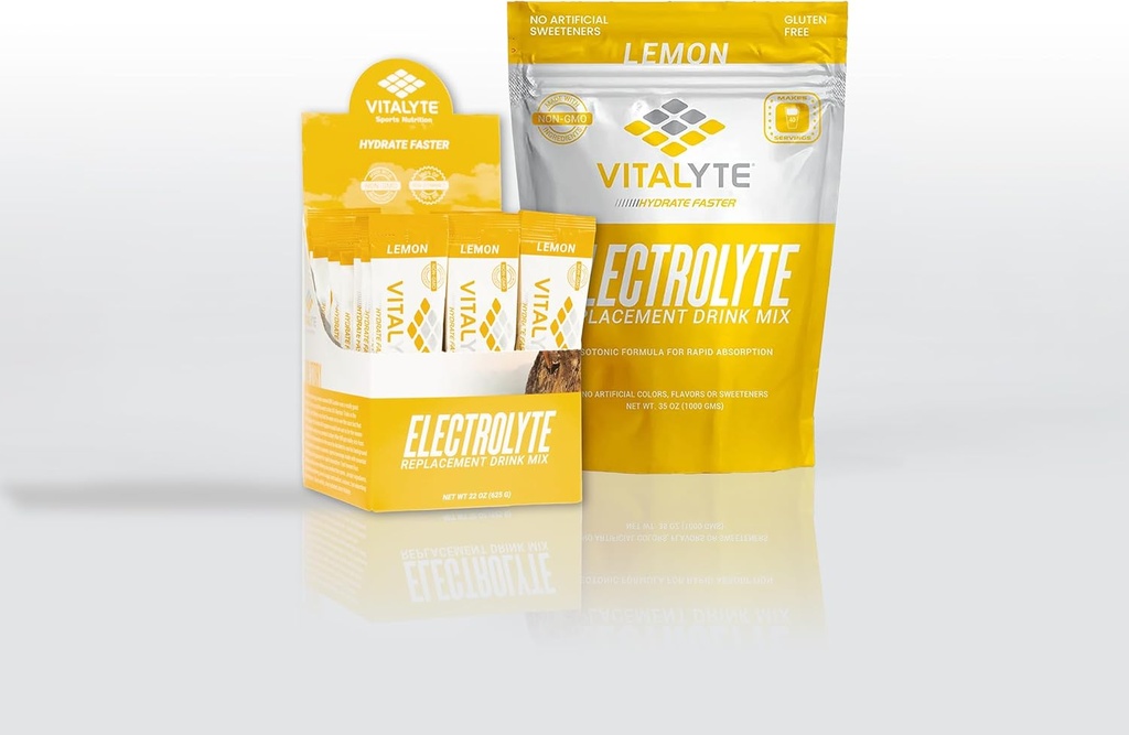 Vitalyte Electrolyte אבקת שתיה Mix Bundle, 1 Standup Pouch + 25 Count Packet, Gluten Free Post Workout אבקה משקה Mix, Lemon Flavor