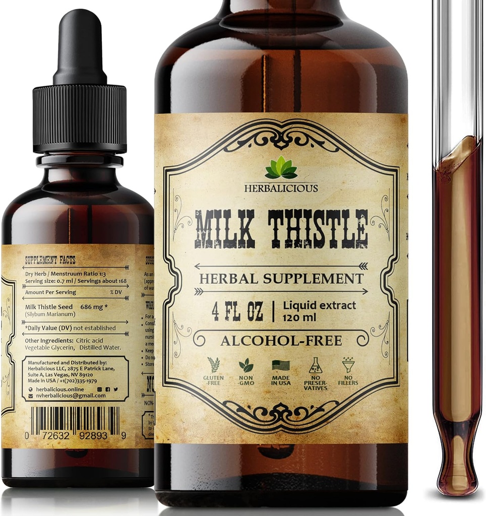 חלב Thistle Liver Detox - All-Natural Silymarin לחלץ Liver ניקויse, Immune Support & Skin Health - Herbal Milk Thistle תוסף - 4 fl oz
