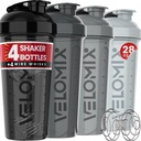 VELOMIX -4 Pack- 28 oz חלבונים Shaker בקבוקי חלבונים למיקסלים חלבונים - 4x Wire Whisk | Leak Proof Shaker Cups forחלבון Shakes