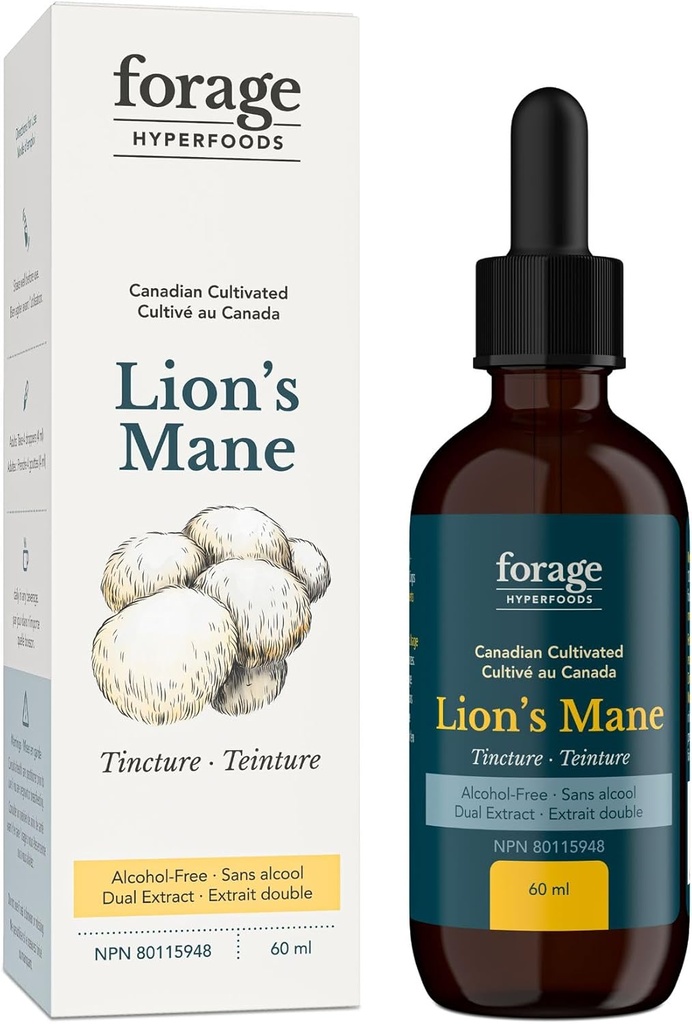 Lion's Mane Tincture, עם Premium Mushroom, לשיפור זיכרון ותמיכה עצבית, הפקה כפולה, ללא אלכוהול, 60 מ"ל