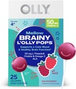 OLLY Mellow Buddies L'OLLY פופs, L-theanine, Choline, אומגה 3 ALA, ילדים 4 Dietary תוסף Lollipops, תומך בתפקוד Calm Mood & בריאות המוח, * טבעוני, Raspberry Flavored, 25 ספירה