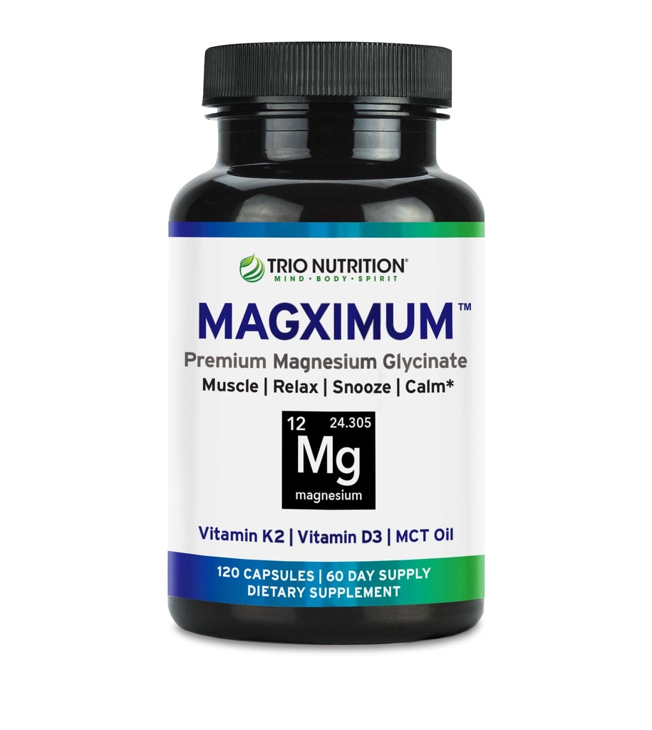 tri Nutrition MagX Magnesium Glycinate, ויטמין D3, ויטמין K2 ו- MCT שמן | תוספת מגנזיום מורחבת | Calm,רגיעה & Recovery | Be Well Rested & Start Your Day with Magximum