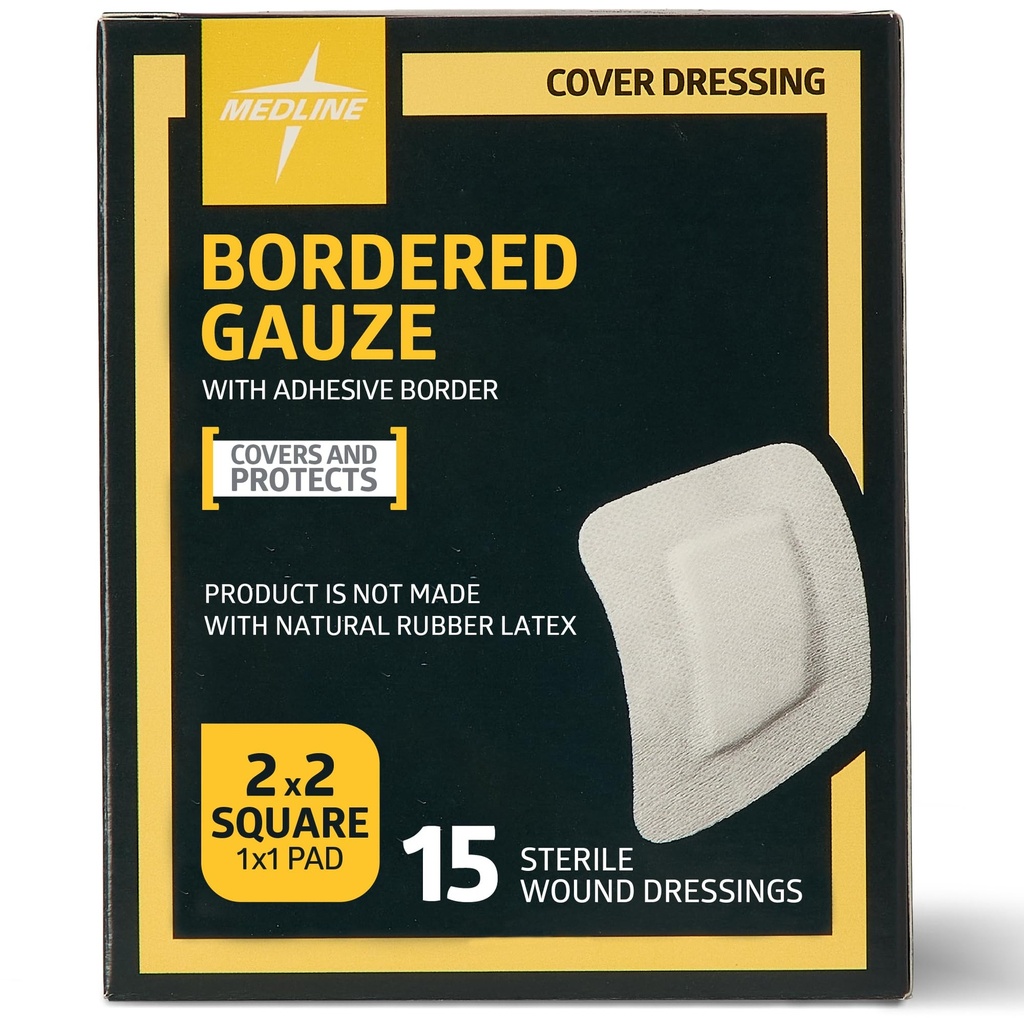 Medline Bordered Gauze, 2 " x 2" אי אדהרסיבי לבוש, סטרילי, 15 הרוזן