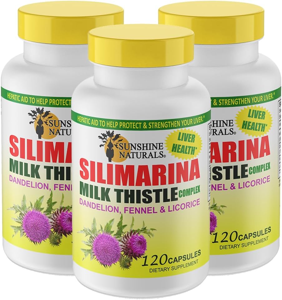 Sunshine Naturals Milk Complex תמיכה בריאות חיה, Detoxification, Antioxidant Defense, and Natural Liver Function Enhancement. קידום בריאות עיכול. 600 מ"ג. 120 קפסולות. חבילה של 3