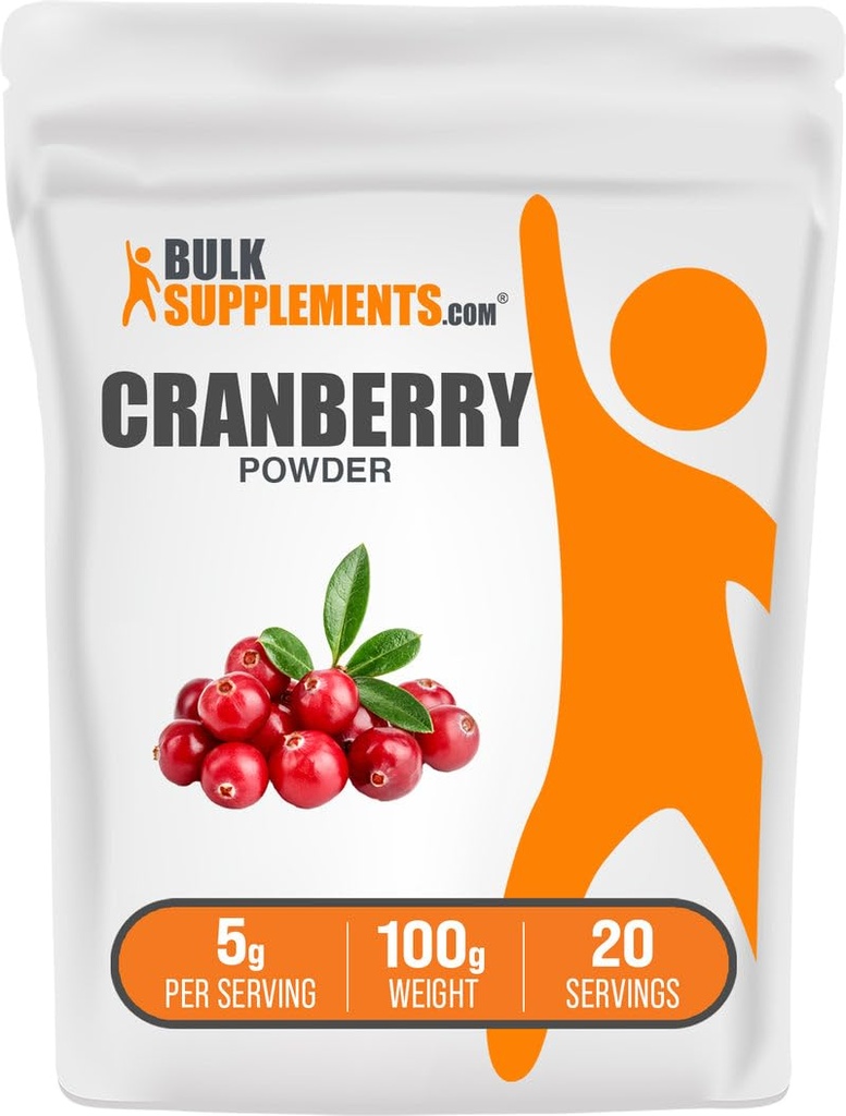 אבקת BulkSupplements.com Cranberry - תוספי Cranberry לנשים וגברים, Air Dried Cranberries - Un Sweetened & Gluten Free, 5g לשרת, 100g (3.5 oz) (Pack of 1)