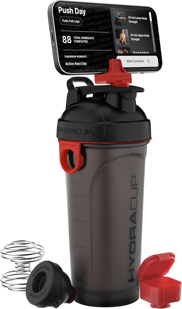 נקניקייה שובר 28 oz Shaker בקבוק עבור חלבונים שיקר בקבוק עם Handle & Baller, Shaker Cup with Phone Holder for Your Car, Travel to Go, BPA חינם (שחור / אדום)