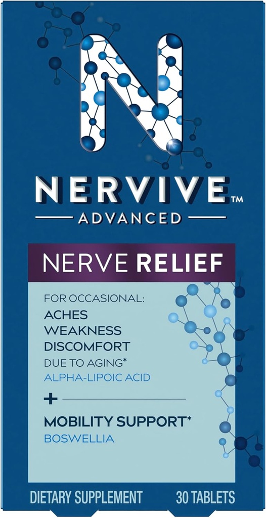 Nervive Advanced Nerve הקלה + הניידות, עם Alpha Lipoic Acid כדי לעזור להפחית  Nerve Aches, Weakness, & Discomfort * † ו Boswellia כדי לקדם את הניידות *, ויטמינים B12,B6,B1, 30 טבליות