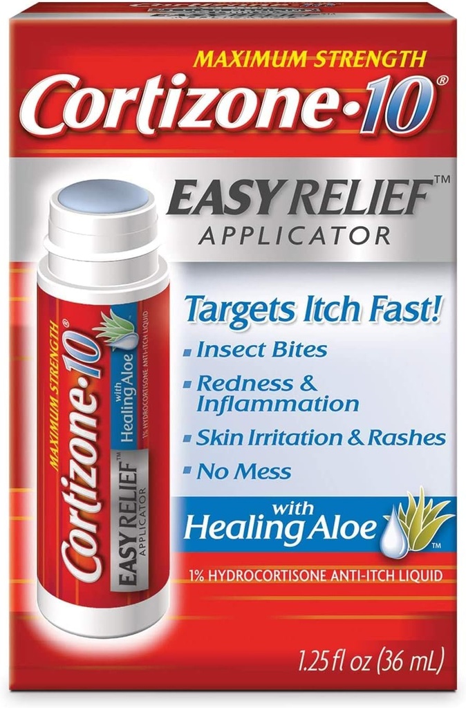 Cortizone 10 Easy Applcto Size 1.25z Cortizone 10 Easy Relief Applicator עם ריפוי Aloe 1.25oz