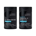 מחקר ספורט כפול כוח L-theanine Suntheanine עבור Focus, הירגעות ואזהרות לא-Drowsy תמיכה + שמן קוקוס 60 Count & משולש כוח אומגה 3 שמן דגים 1250 מ"ג אומגה 3 EPA & DHA