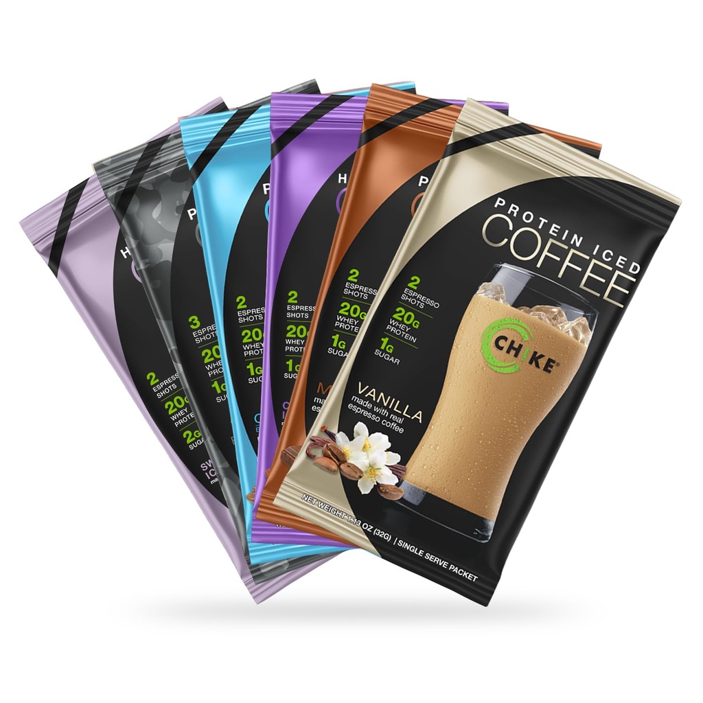 Chike High Protein Iced Coffee Sampler Pack, 20 G חלבון, 2 Shots Espresso, 1 G סוכר, Keto Friendly וגלוטן חינם, 6 מנות יחיד (אריזות עשוי להשתנות)