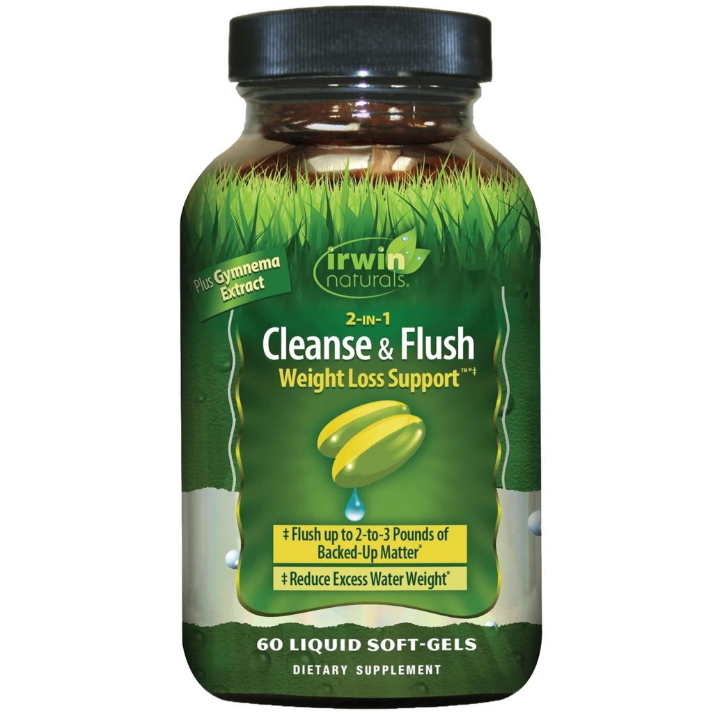 Irwin Naturals 2-in-1 ניקוי וירידה במשקל התמיכה - 60 נוזל Soft-Gels - Flushes Digestive Tract & הקטנת Bloating - 30 משרתות Total