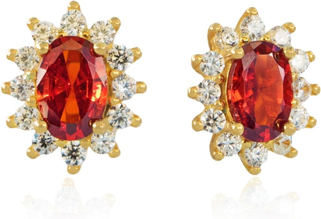 14K צהוב זהב פלט 925 כסף אדום Cubic Zirconia אוזניות לנשים