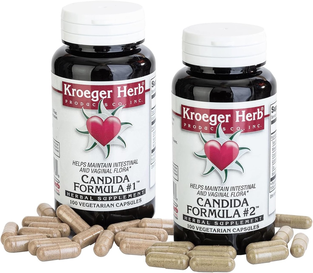 מוצרי Kroeger Herb Candida פורמולה #1 ו -2, תוסף קלאז לנשים וגברים - תומך רמות נורמליות של Yeast ו Candida