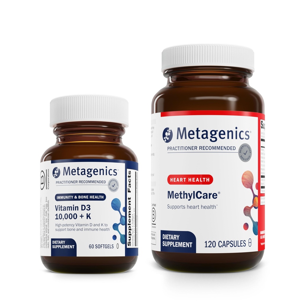 Metagenics Bundle - D3 10,000 + K & MethylCare - 60 Softgels of D3 for Immune Support, Bone Health & Heart Health * - 120 קפסולות של MethylCare עבור Homocysteine Metabolism & Methylation *