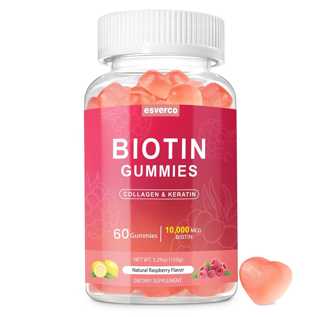 ביוטין 10000mcg Keratin Collagen Gummies תוספי שיער נושרים ויטמינים שיער יומית תריח שיער וחניכיים מחזק עבור נשים טבעוני ביוטין ויטמין ויטמין C מסטיק 60 ספירה