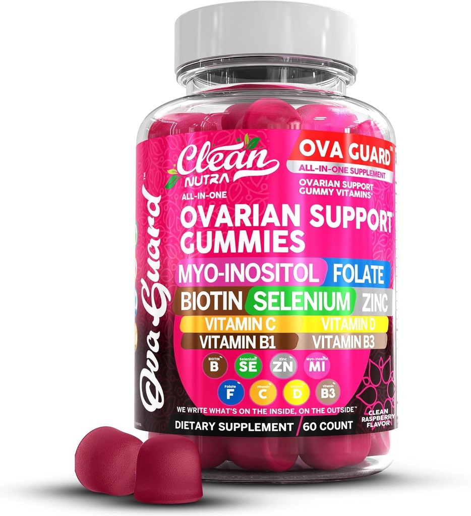 ניקוי Nutraceuticals Ovarian Health Support | Myo-Inositol & D-Chiro Inositol Gummies | Folate Selenium Zinc ויטמין C B1 B3 Maca Root Choline bitartrate Sting N Acetylsteine נקי