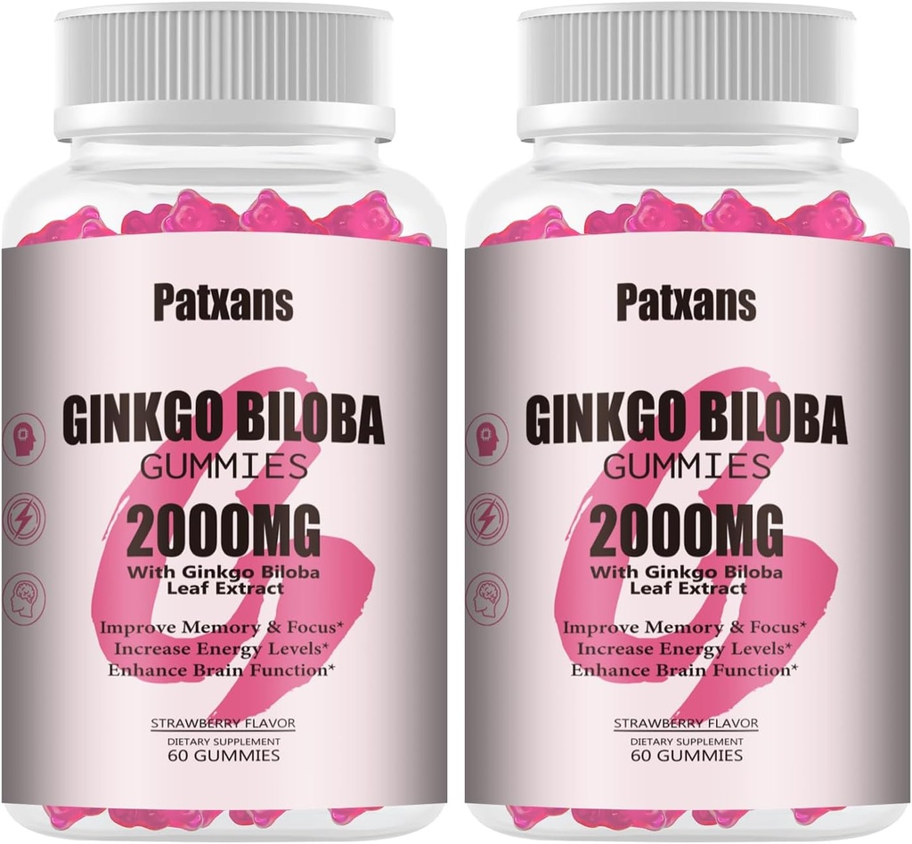 2 Packs 2000 מ"ג גינקו בילובה חניכיים - ג'ינקגו בילובה תוספי תמיכה לבריאות המוח, לשפר את Mood ו Focus, אנרגיה, מבוגר, סטרוביפור, 120 הרוזן הרוזן הרוזן הרוזן