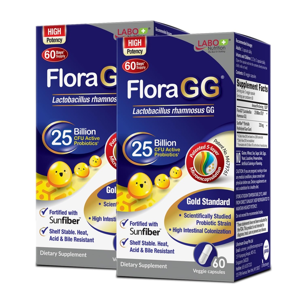 LABO Nutrition PlG, Lactobacillus Rhamnosus GG 25 מיליארד CFU Active Probiotics & Sunfiber Prebiotic סיבים תזונתיים, תמיכה בריאות Intestinal, Immune בריאות נדחה לשחרר &ten חינם 60sx2x2