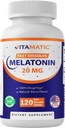 Vitamatic Melatonin 20 מ"ג לתמיכה בשינה | Vegetarian, non-GMO,ten Glu | High Potency 20 MG | Natural Bre Flavor 120 טבליות לדיסקלוט מהיר