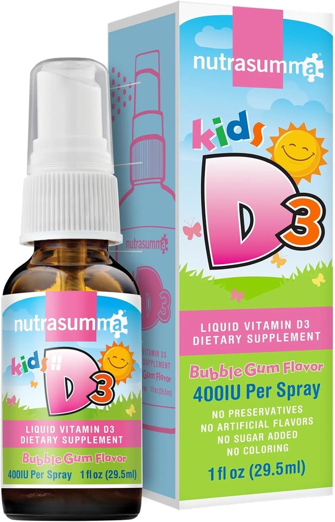 Nutrasumma ילדים ויטמין D3 400 IU Spray Bubble Gum Flavor-1oz - באופן טבעי גבוה Absorption Rate תומך העצם Boost Immune System תוסף ויטמין