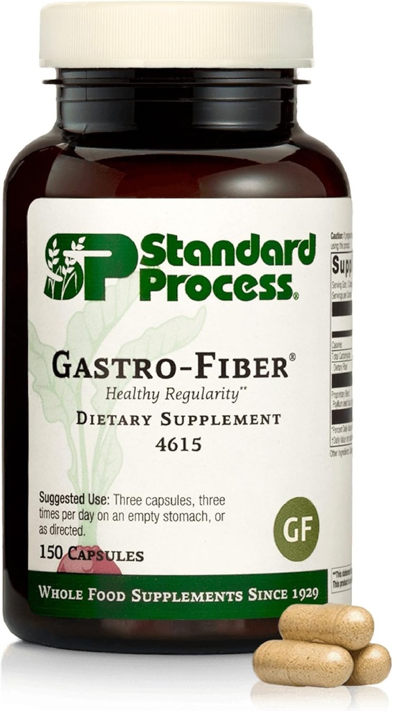 תהליך סטנדרטי Gastro-Fiber - תוספת תזונתית לבריאות העיכול - תמיכה Gut Health - Gluten-Free & Non-Soy - 150 קפסולות (50 משרתים)