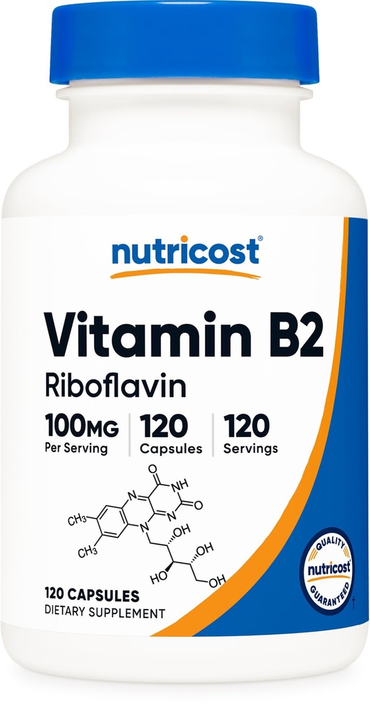ויטמין B2 (Riboflavin) 100 מ"ג, 120 קפסולות גלוקוז -ten Free and non-GMO